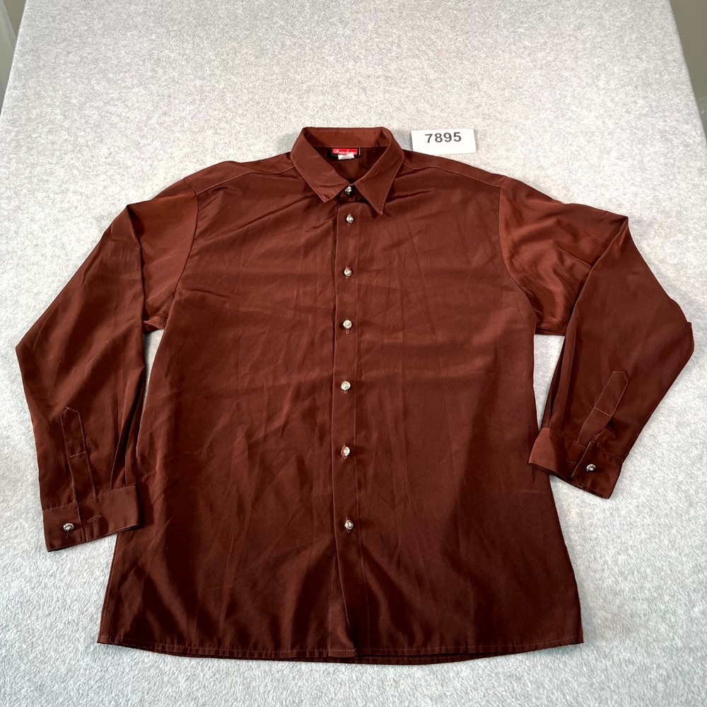 Vintage 90s Western Ranchero Shirt Mens XL Brown Made in USA Metal Buttons